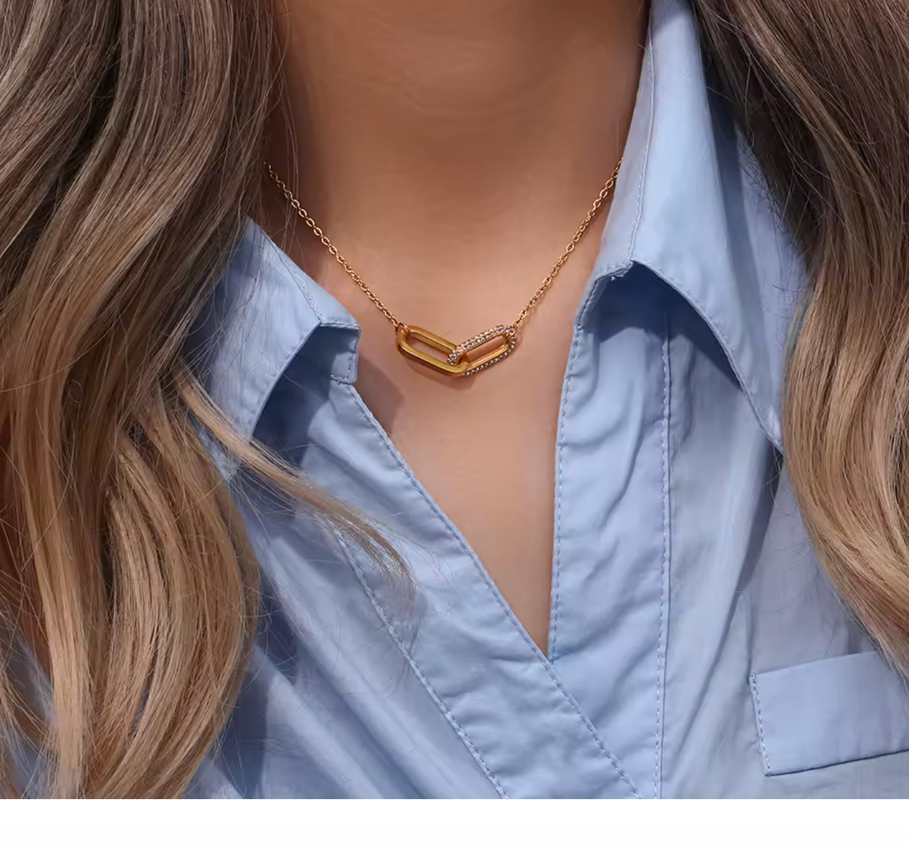 Gold Paperclip Link Necklace with Micro-Set Rhinestones
