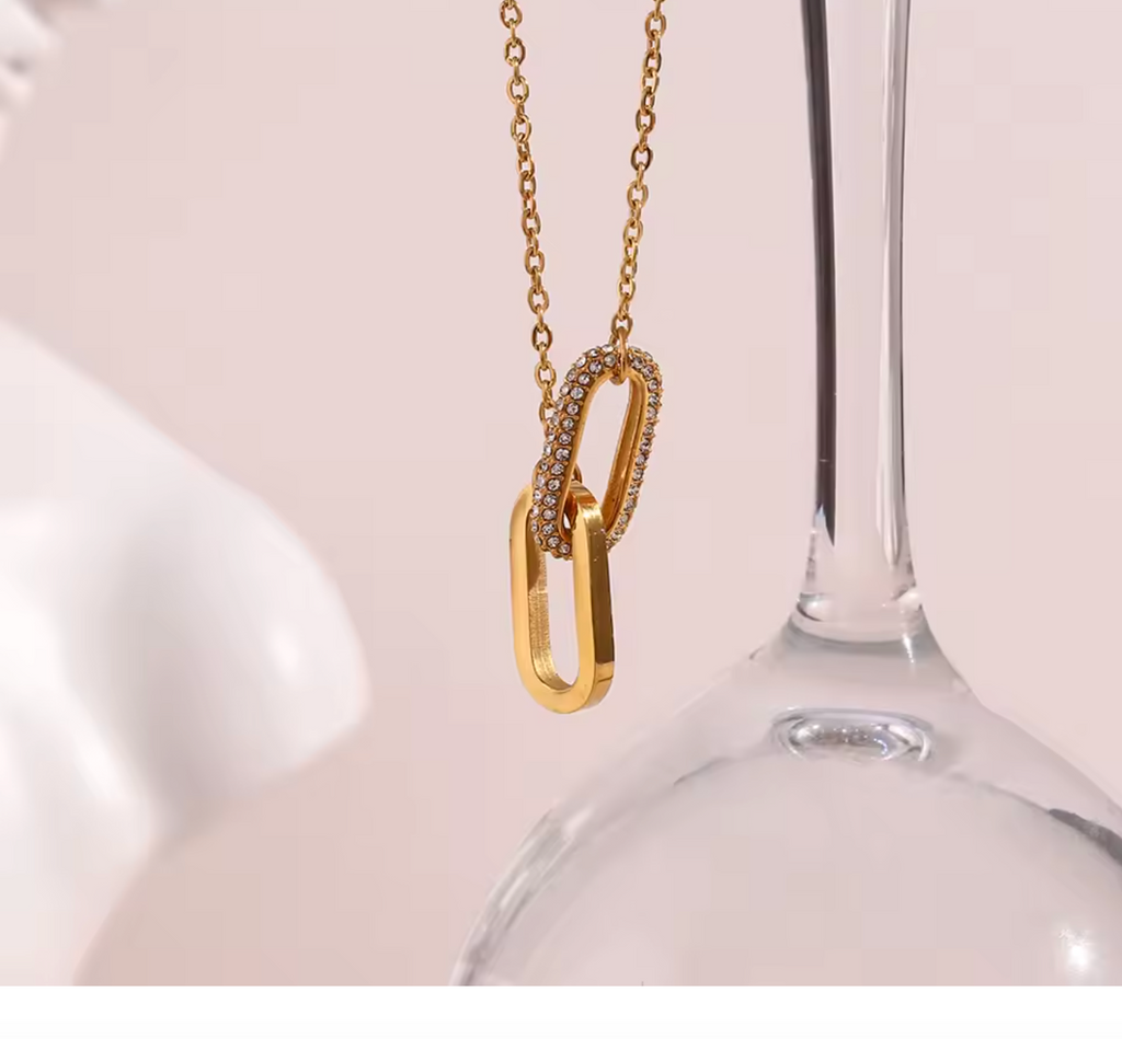 Gold Paperclip Link Necklace with Micro-Set Rhinestones
