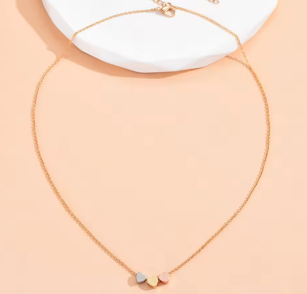 Tiny 3-Color Heart Charm Necklace