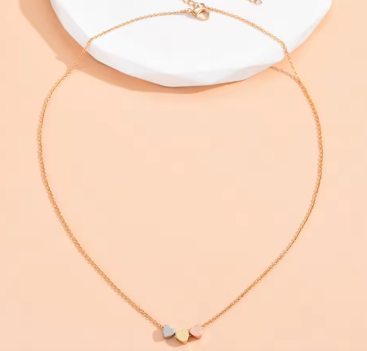 Tiny 3-Color Heart Charm Necklace