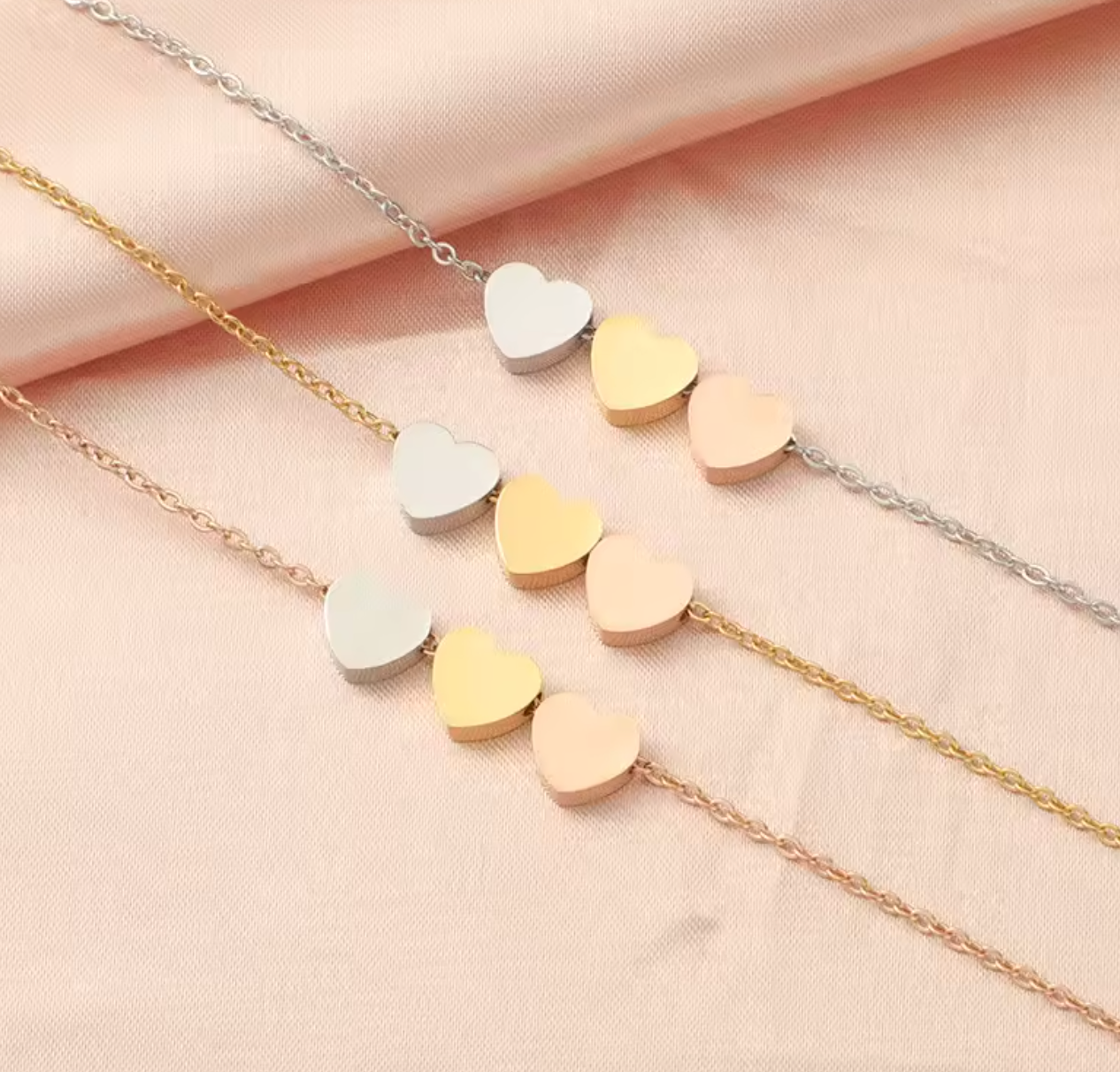 Tiny 3-Color Heart Charm Necklace