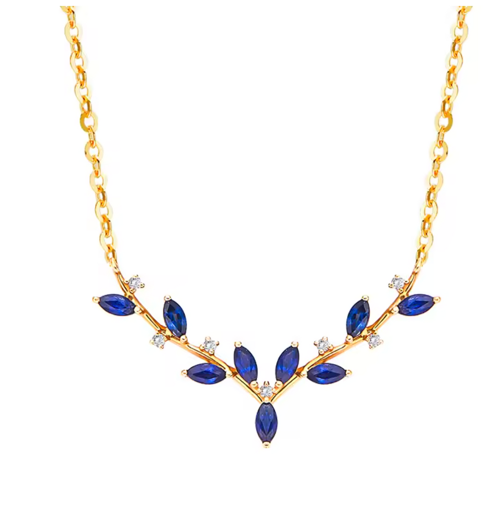 925 Sterling Silver Blue Zircon Leaf Necklace