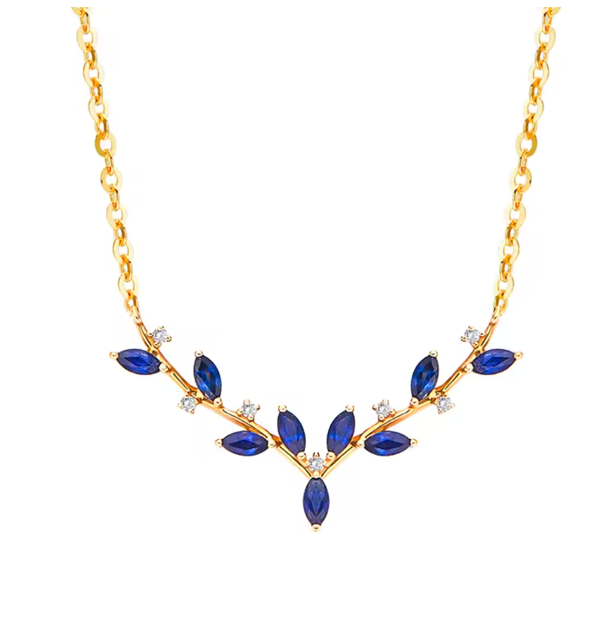 925 Sterling Silver Blue Zircon Leaf Necklace