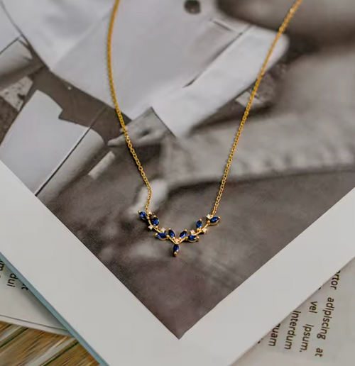 925 Sterling Silver Blue Zircon Leaf Necklace