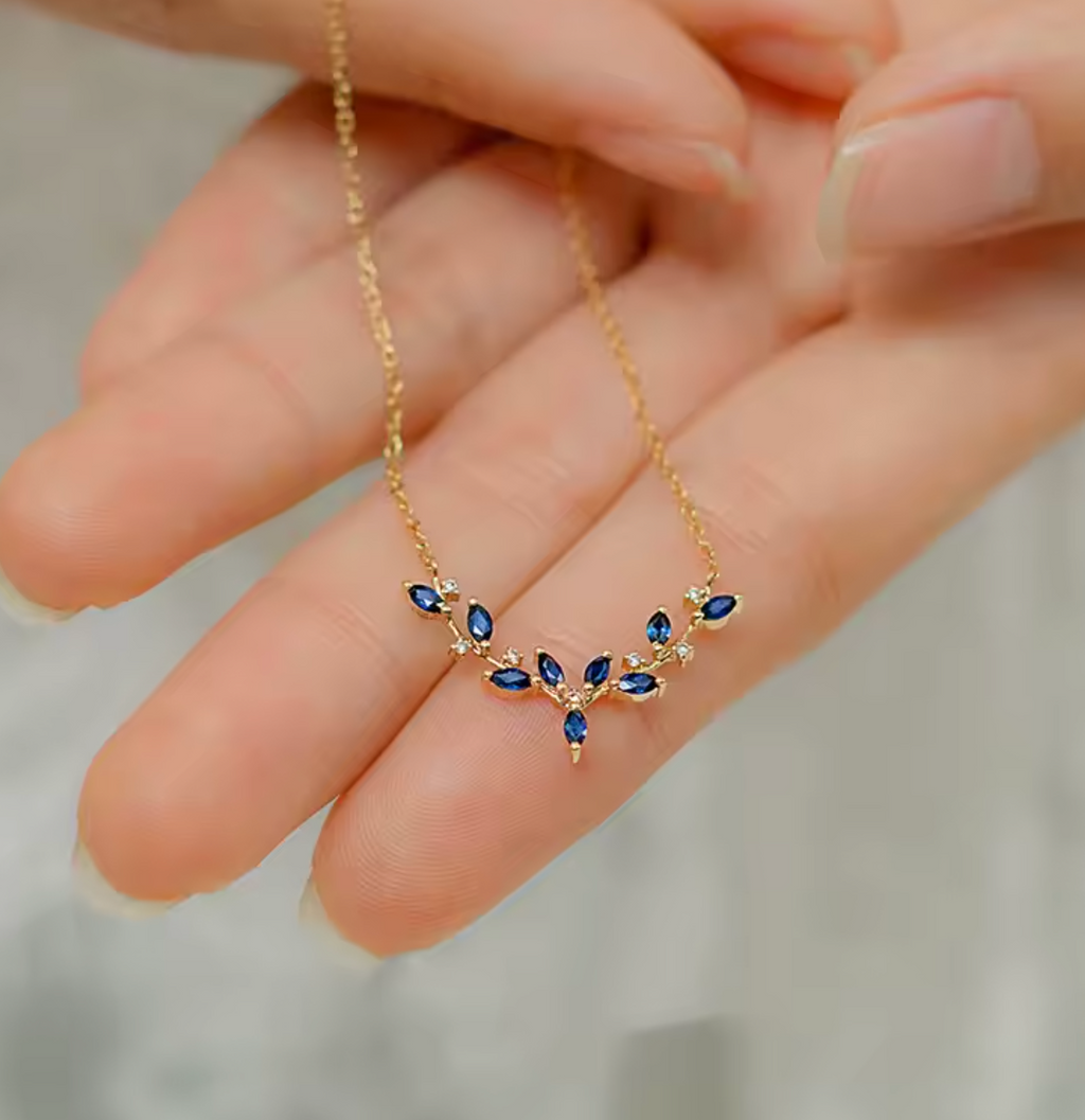 925 Sterling Silver Blue Zircon Leaf Necklace