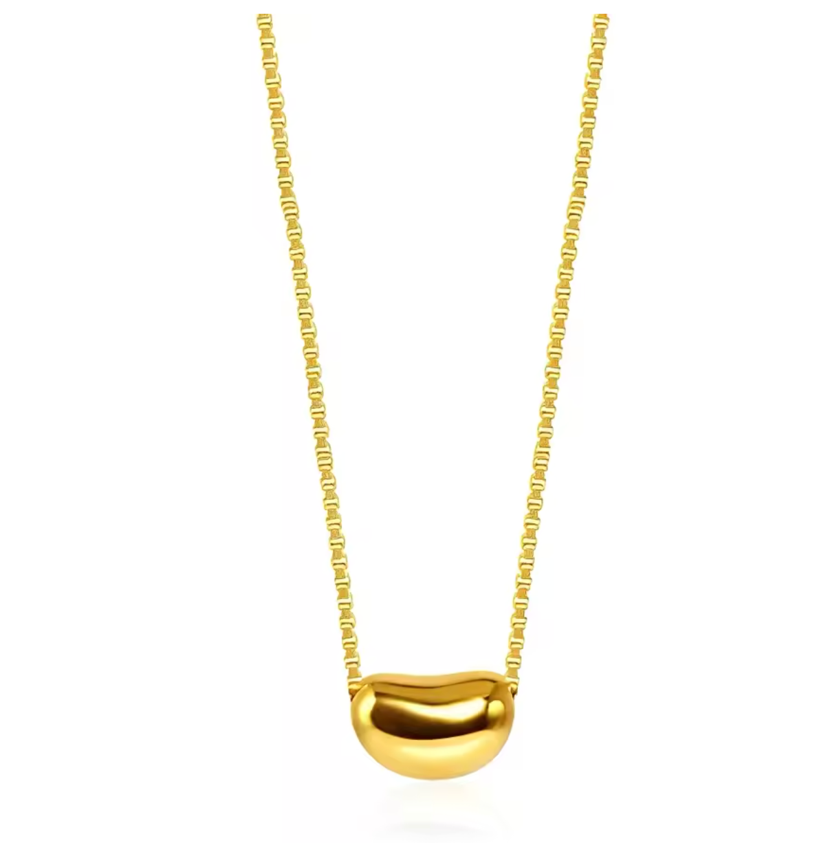 Gold Plated Smooth Bean Pendant Necklace