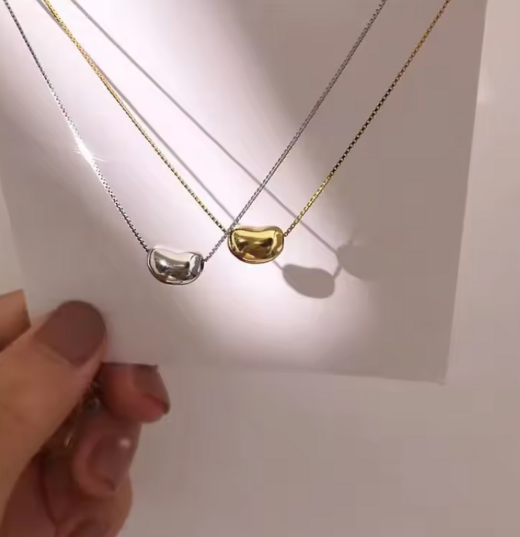 Gold Plated Smooth Bean Pendant Necklace