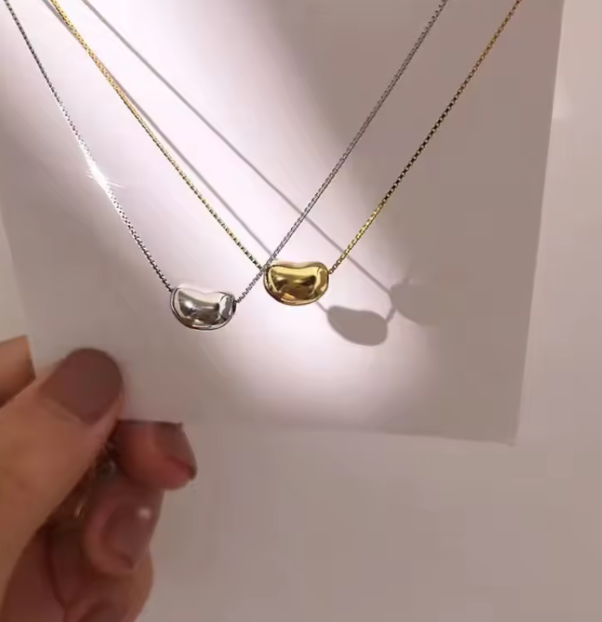 Gold Plated Smooth Bean Pendant Necklace