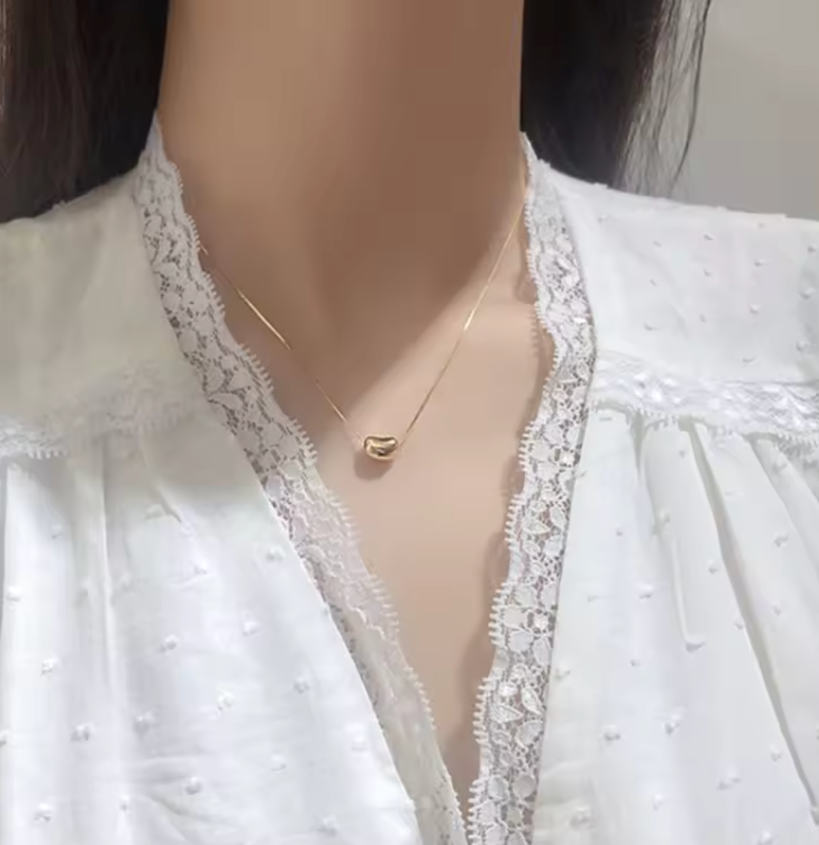 Gold Plated Smooth Bean Pendant Necklace