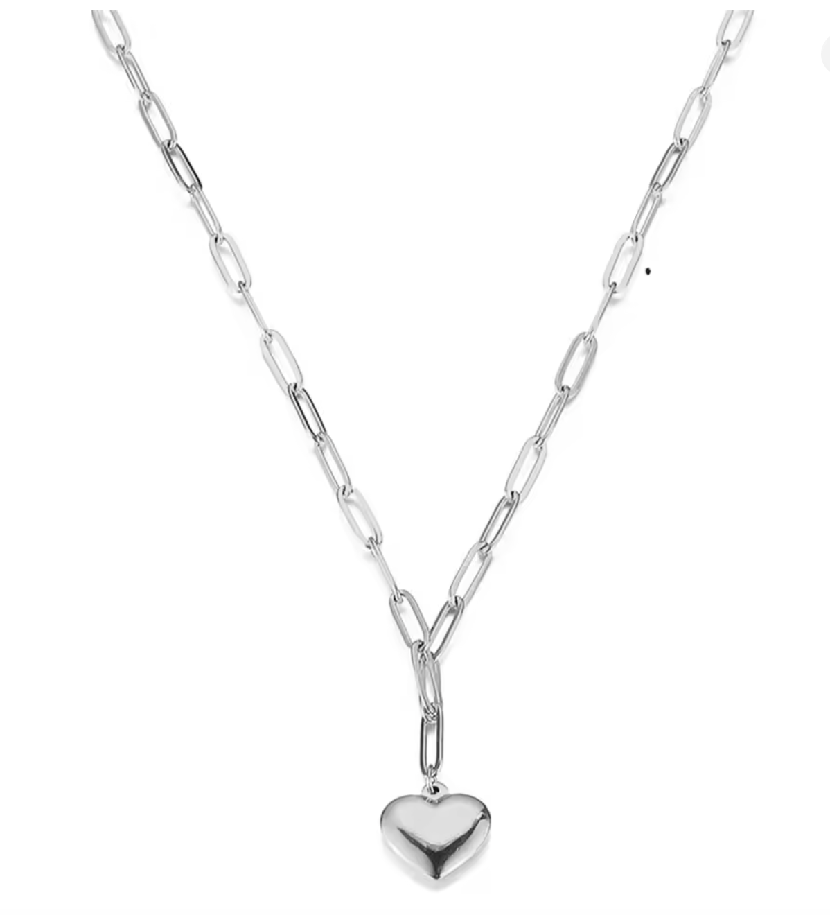 Paperclip Chain Necklace with Puff Heart Pendant