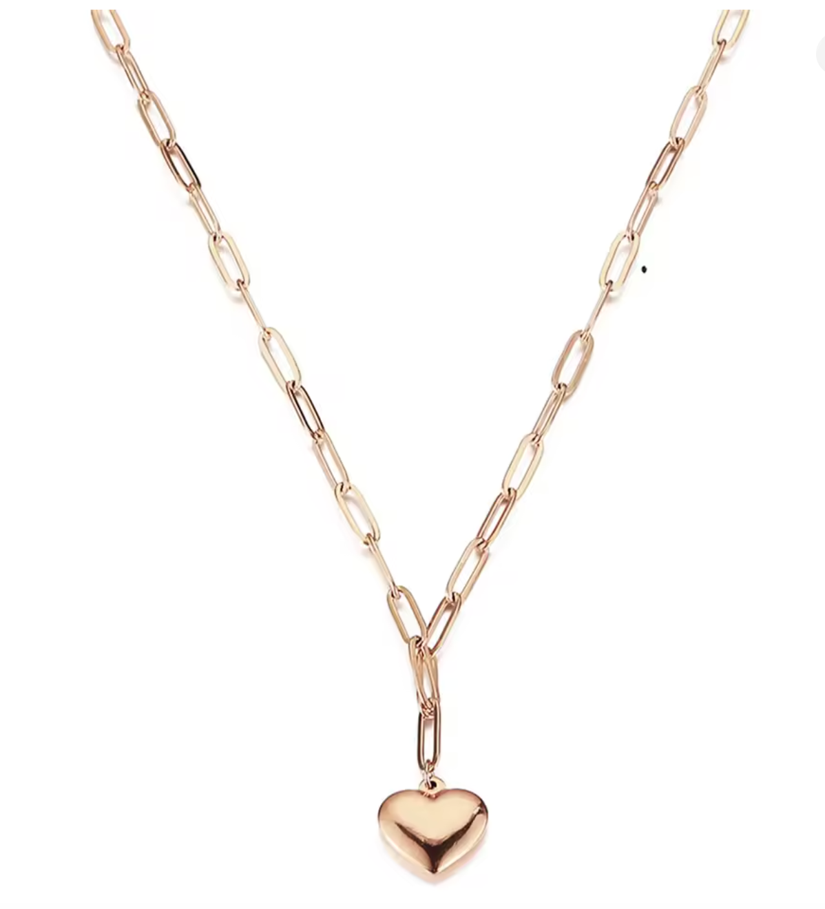 Paperclip Chain Necklace with Puff Heart Pendant