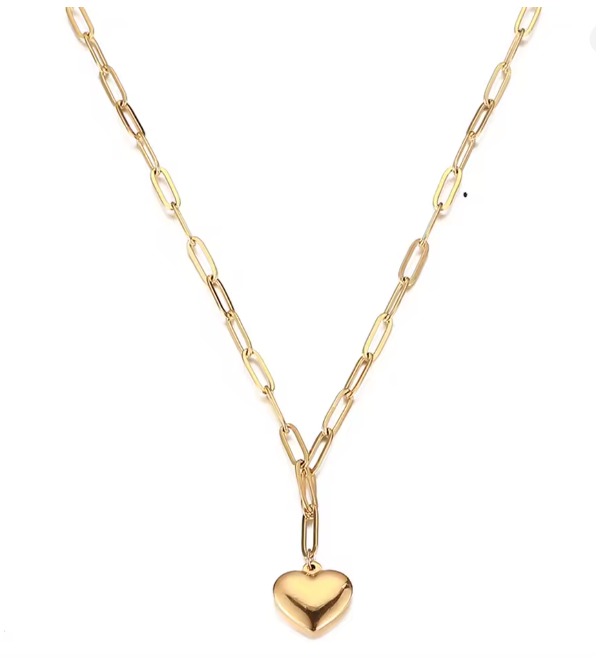 Paperclip Chain Necklace with Puff Heart Pendant